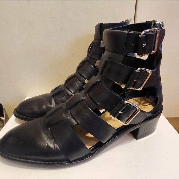 Loeffler Randall "Yara" Black Leather 3 Buckle Gladiator Style Booties Sz.7 $440 - Picture 2 of 9